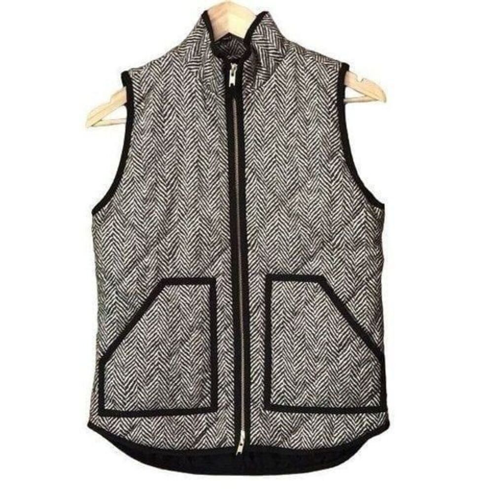 J Crew XXS Classic Herringbone Black Quilted Puffer Vest Winter Fall XS